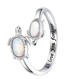 Silver and Translucent Stone Sea Turtle Ring